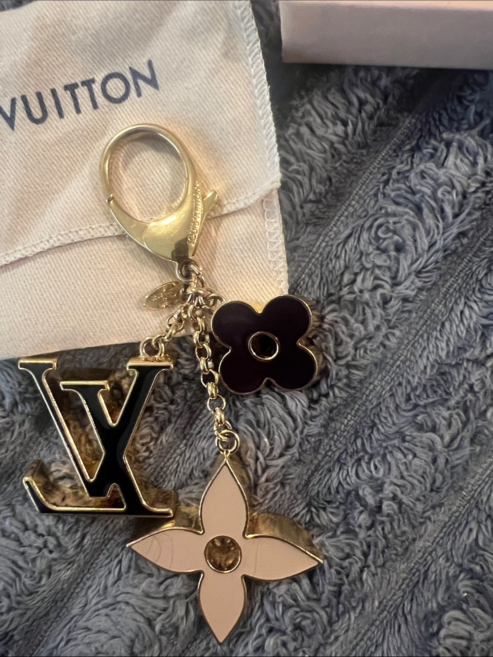 Louis Vuitton Gold-Tone Logo & Enamel Flower Key Charm - Pink & Black